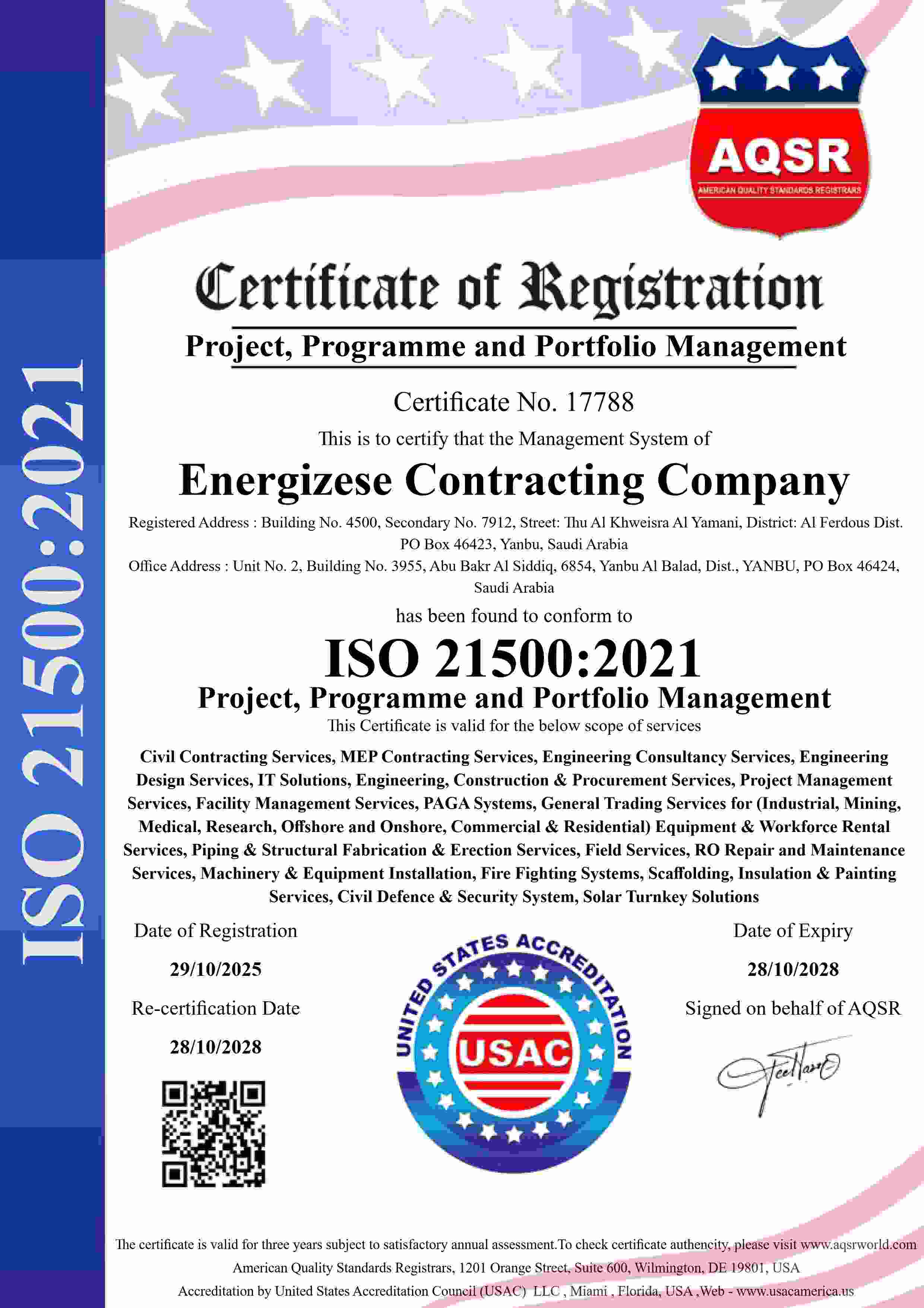 ISO 21500:2021 CERTIFICATE